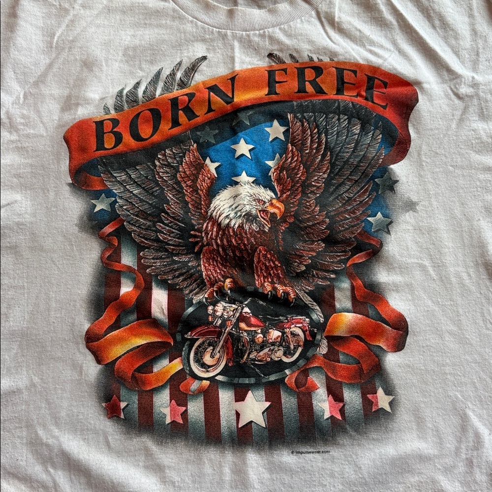 White 'Born Free' Eagle Graphic T-Shirt Men’s LG - Picture 8 of 8